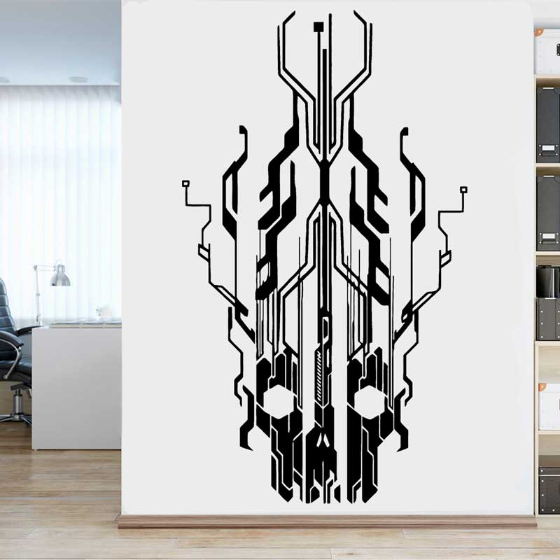 Chip Circuit Tech Skull Vinyl  - Office Tech Decor 评论和价格