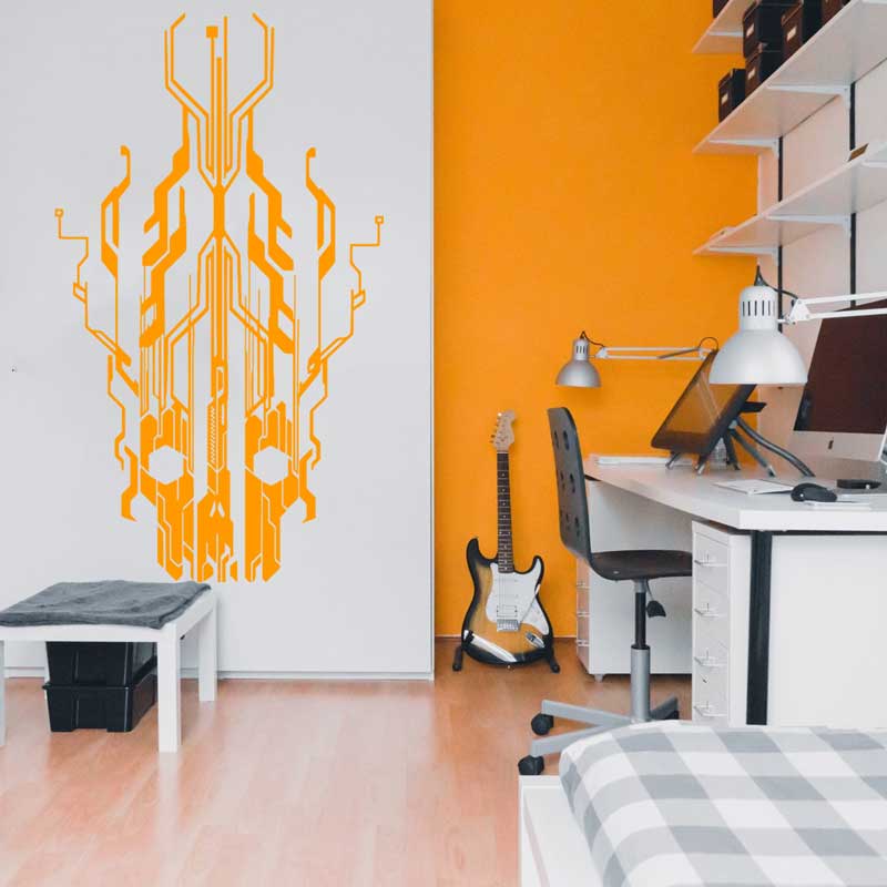 Chip Circuit Tech Skull Vinyl  - Office Tech Decor 评论和价格