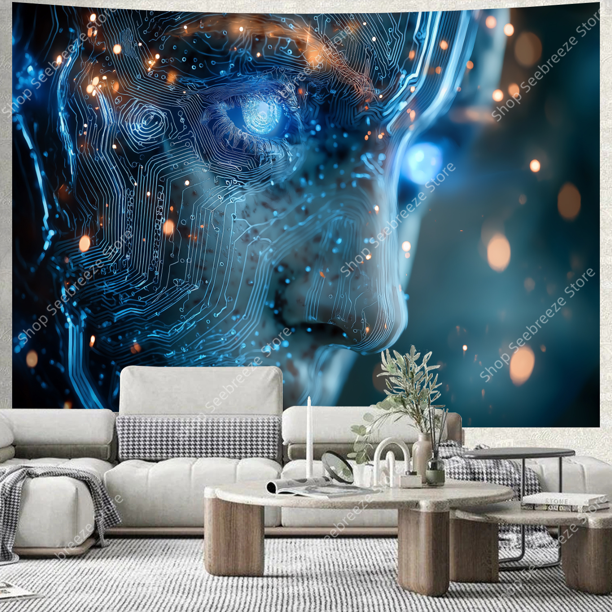 Cyberpunk Circuit Board Tapest - Tech Office Wall Art 评论和价格