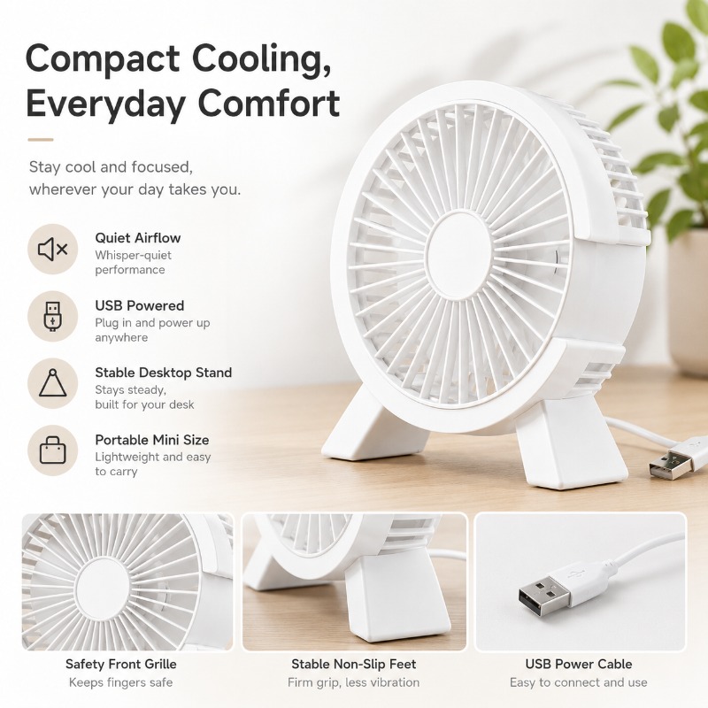 Mini USB Rechargeable Table Fa - Home Office Tech Gadgets 评论和价格